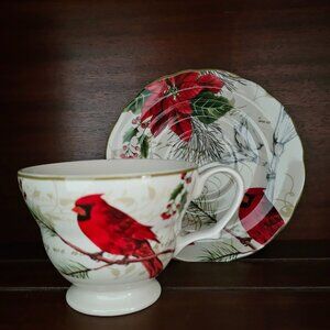 Rare 222 Fifth Christmas Wishes Cardinal Cup and Saucer